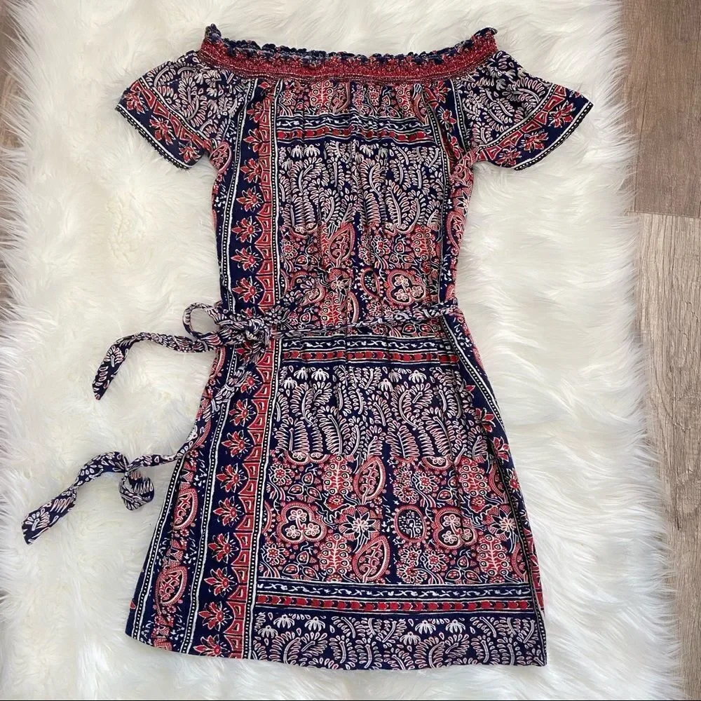 Lucky Brand bandana off shoulder Dress small patriotic‎ boho bohemian